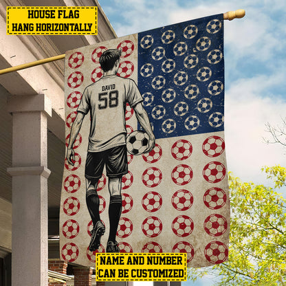 Personalized July 4th Soccer Man American Garden Flag & House Flag, Independence Day Patriotic Soccer USA Yard Flag Gift For Soccer Lovers