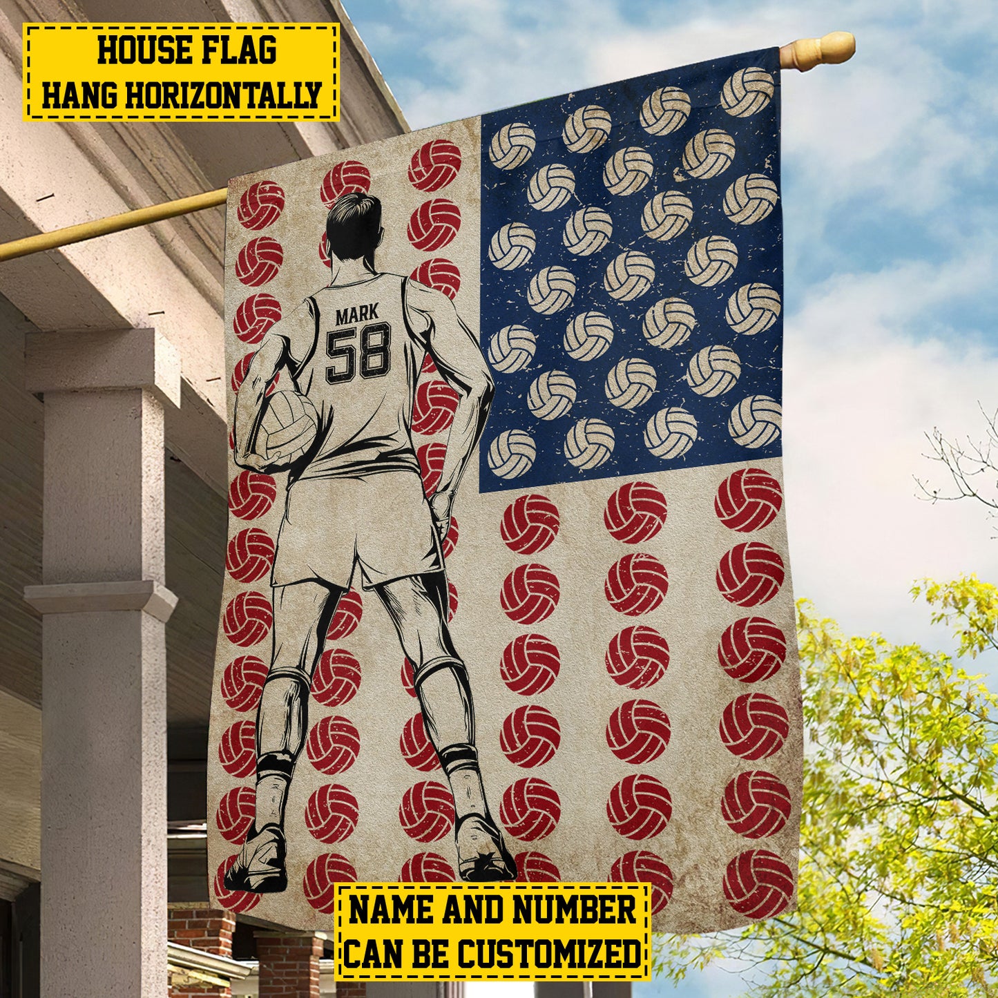 Personalized July 4th Volleyball Man American Garden Flag & House Flag, Independence Day Patriotic Volleyball USA Yard Flag Gift For Volleyball Lovers