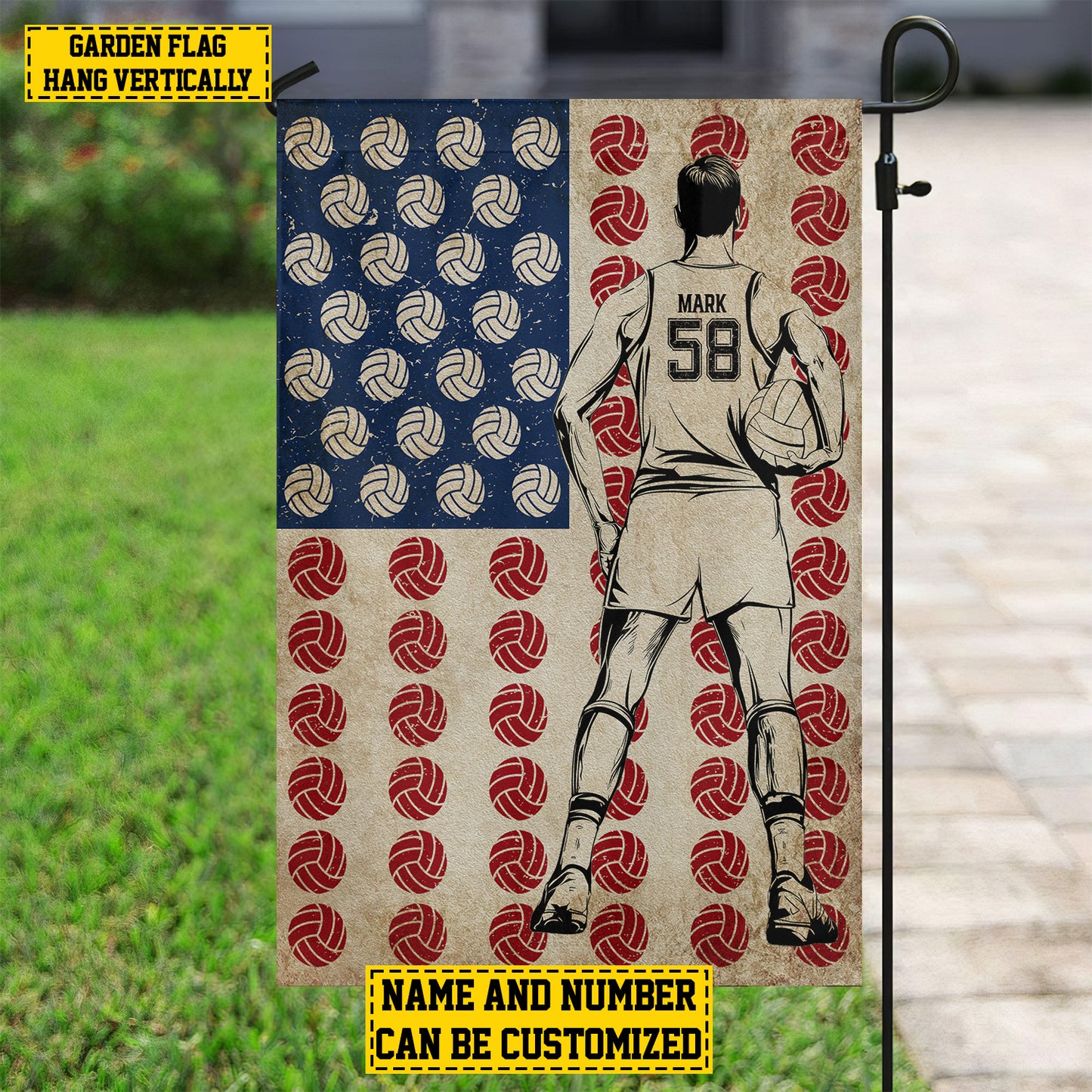 Personalized July 4th Volleyball Man American Garden Flag & House Flag, Independence Day Patriotic Volleyball USA Yard Flag Gift For Volleyball Lovers