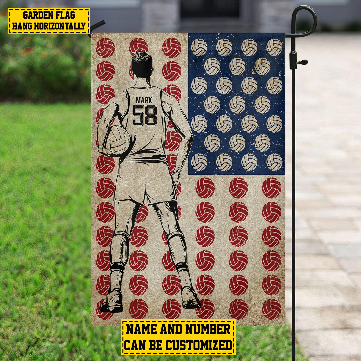 Personalized July 4th Volleyball Man American Garden Flag & House Flag, Independence Day Patriotic Volleyball USA Yard Flag Gift For Volleyball Lovers