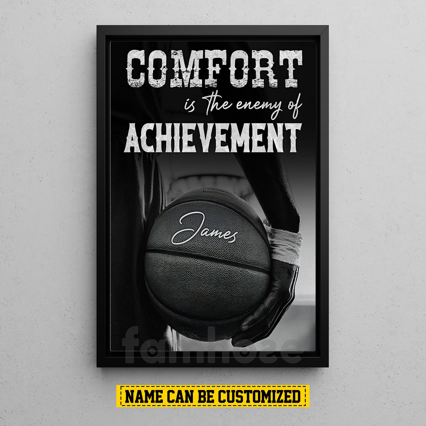 Personalized Basketball Canvas Painting, Comfort Is The Enemy Of Achievement Inspirational Quote Wall Art Decor, Poster Gift For Basketball Lovers