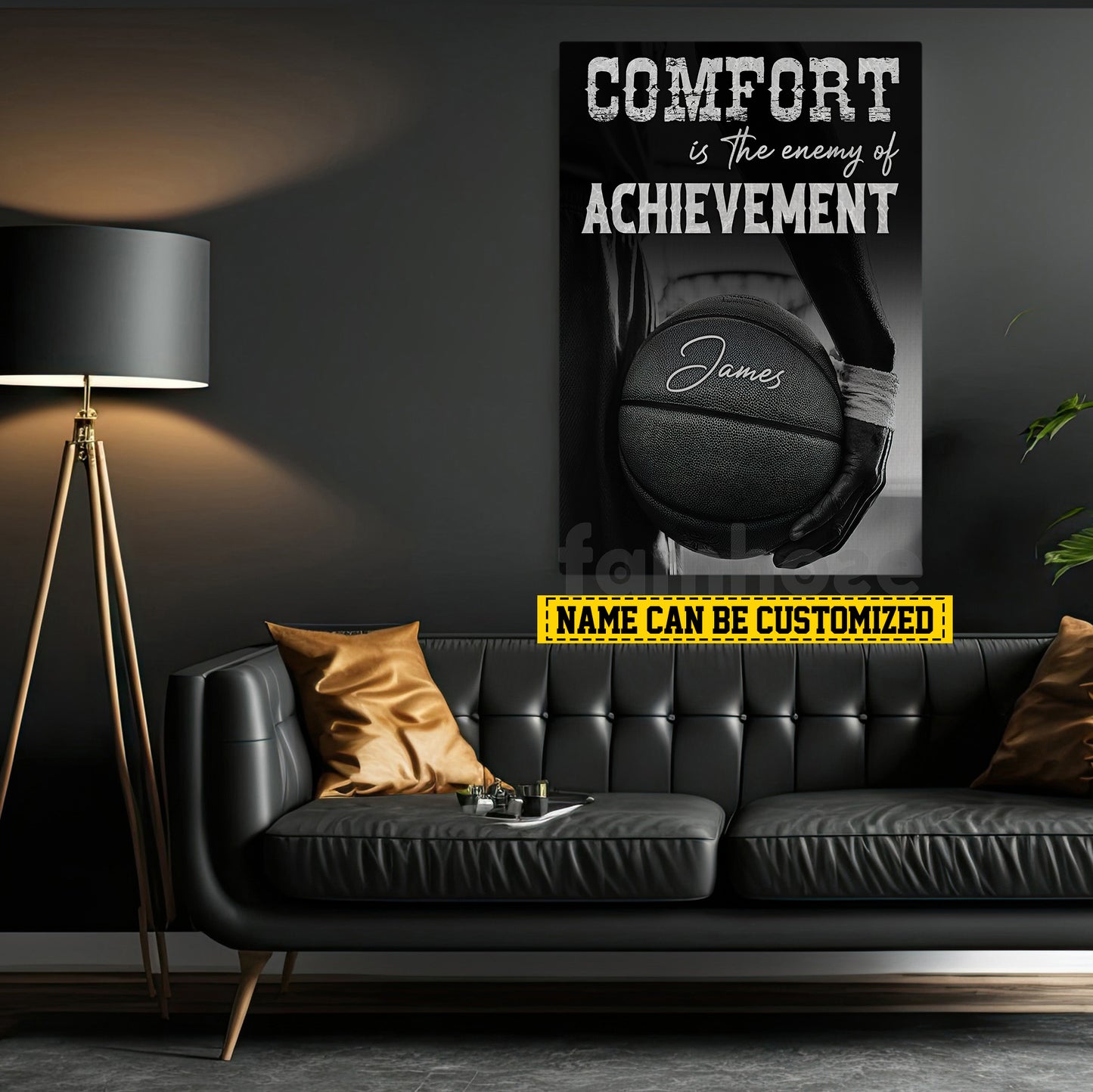 Personalized Basketball Canvas Painting, Comfort Is The Enemy Of Achievement Inspirational Quote Wall Art Decor, Poster Gift For Basketball Lovers
