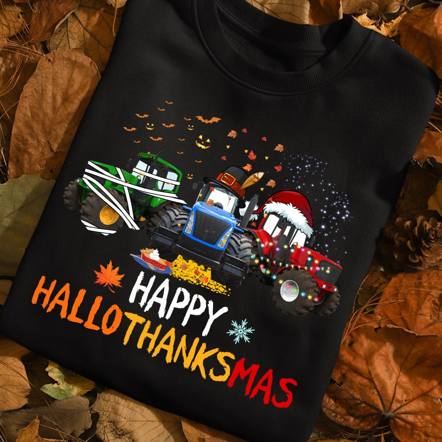 Halloween Tractor T-shirt, Happy Hallothanksmas Thanksgiving Christmas Gift For Tractor Lovers, Tractor Farmers, Farmer Gifts