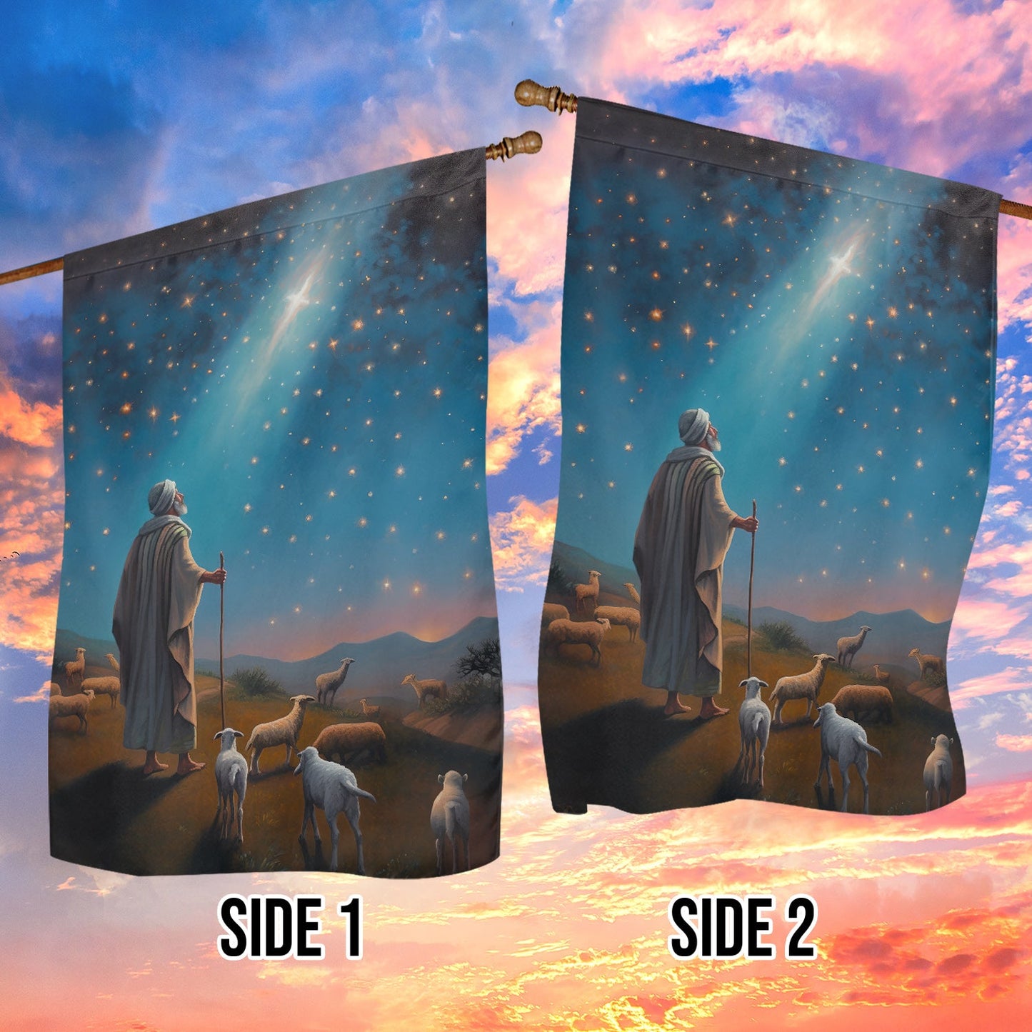 Starlit Journey to Bethlehem With Shepherd's, Christmas Garden Flag - House Flag, Nativity Religious Winter Christians Flag Gift