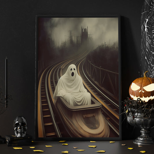 The Ghost Plays Glider Halloween Canvas Painting, Wall Art Decor - Dark Ghost Halloween Poster Gift