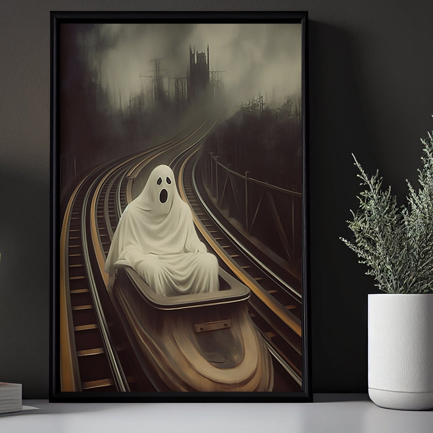 The Ghost Plays Glider Halloween Canvas Painting, Wall Art Decor - Dark Ghost Halloween Poster Gift