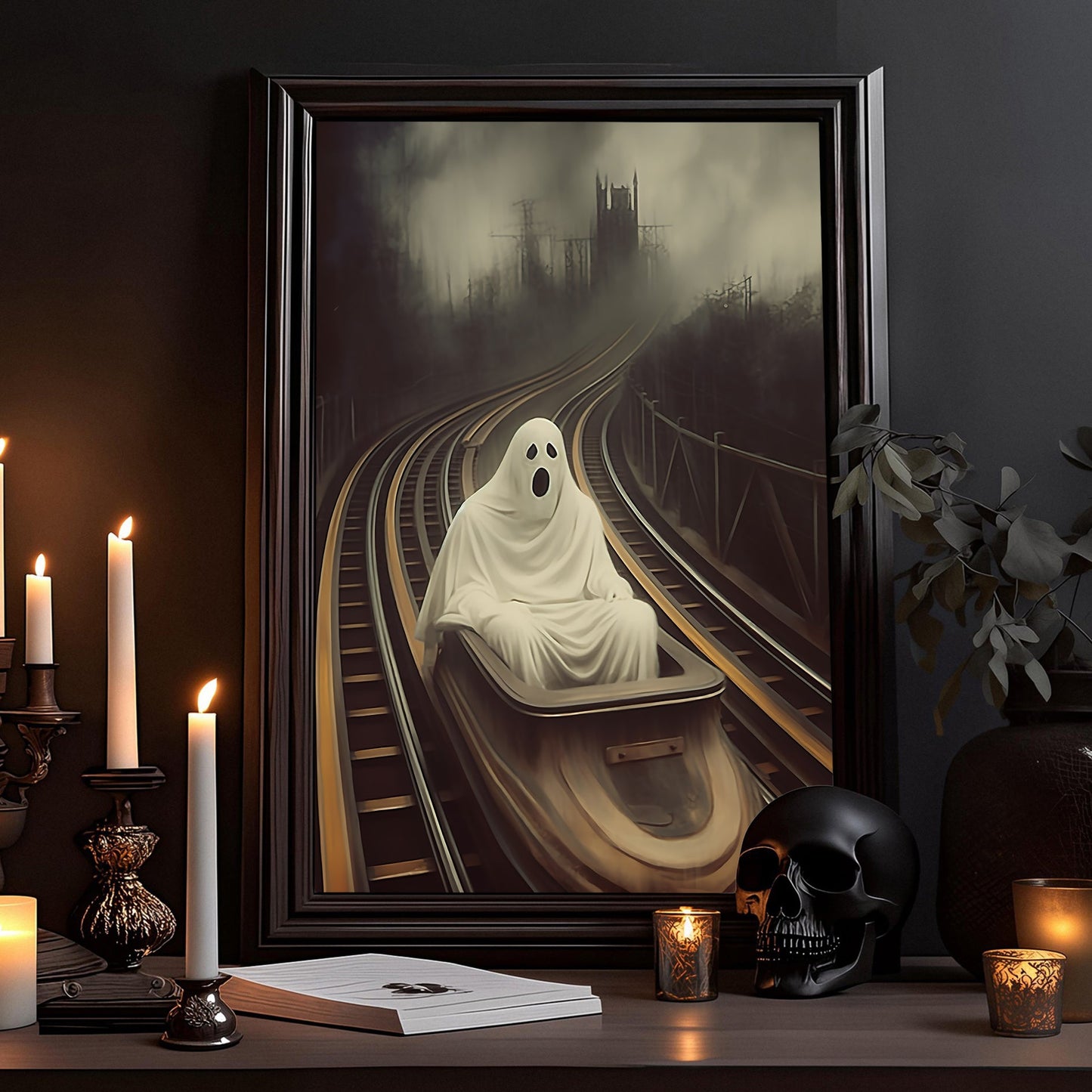 The Ghost Plays Glider Halloween Canvas Painting, Wall Art Decor - Dark Ghost Halloween Poster Gift