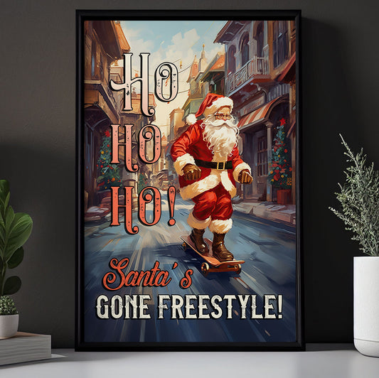 Ho Ho Ho! Santa's Gone Freestyle!, Skating Christmas Canvas Painting, Xmas Wall Art Decor - Christmas Poster Gift For Skating Lovers