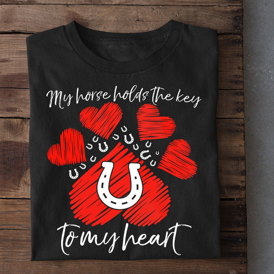 Valentine's Day Horse T-shirt, My Horse Holds The Key To My Heart Gift For Horse Lovers, Horse Tees