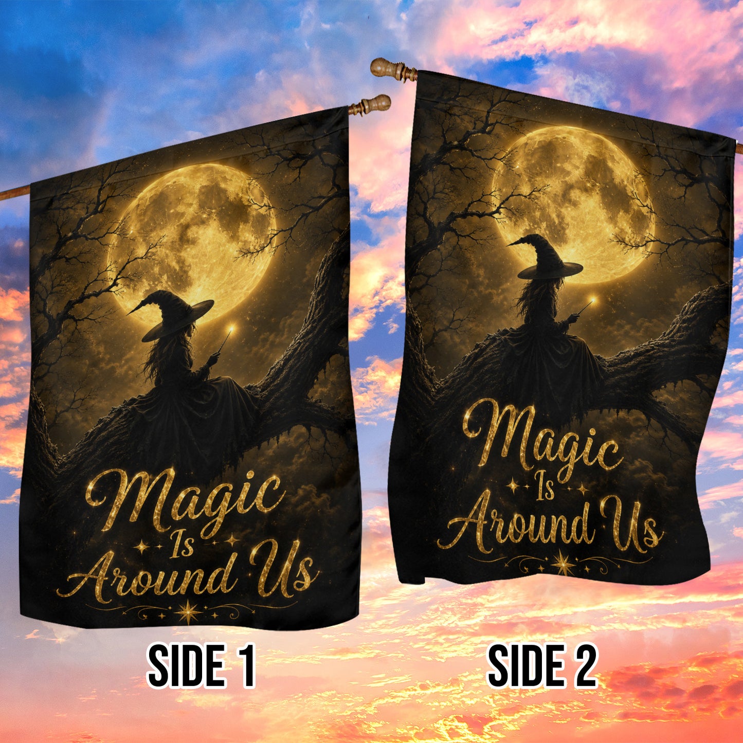 Halloween Witch Garden & House Flag, Magic Is Around Us Yard Flag Spooky Season Gift For Witch Lover