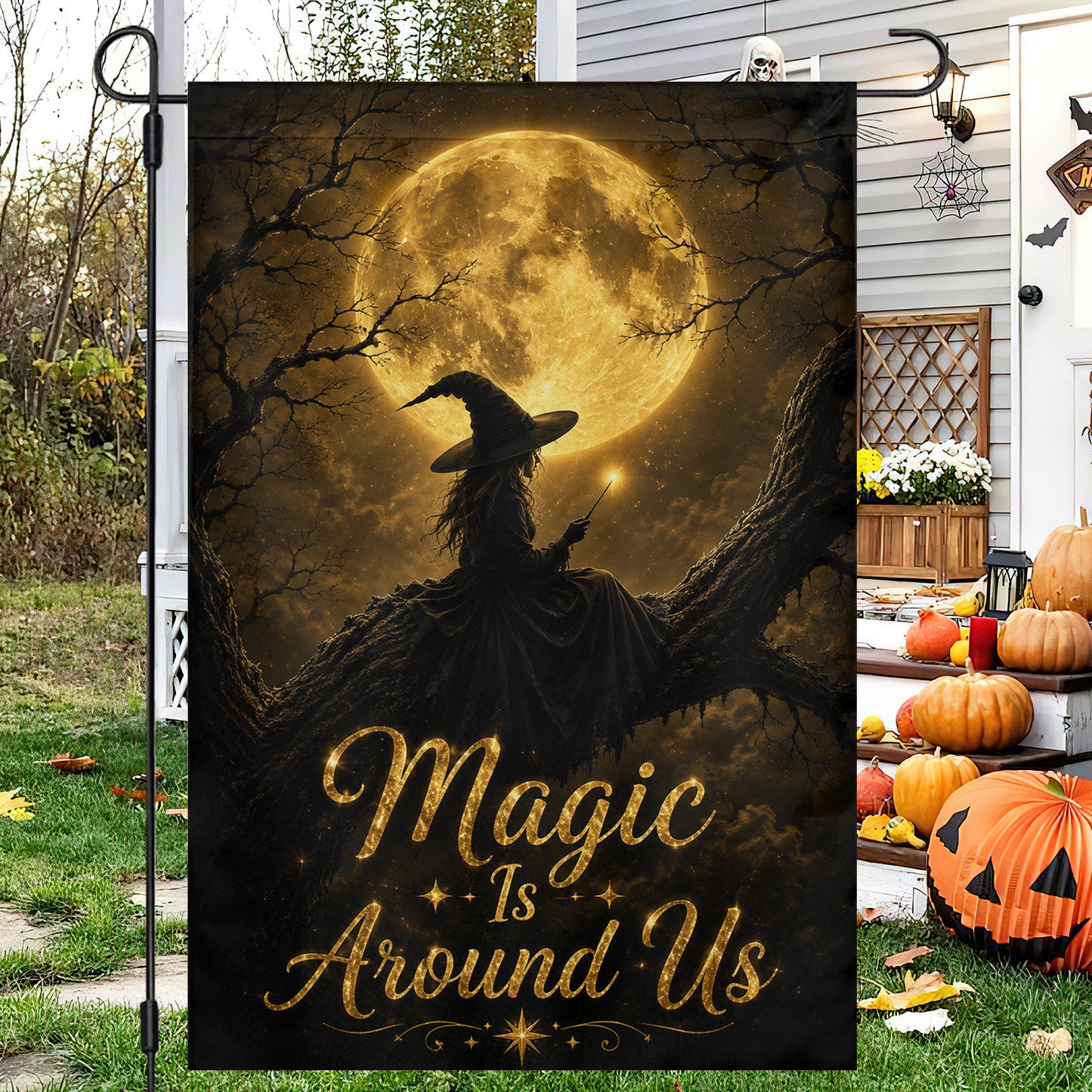 Halloween Witch Garden & House Flag, Magic Is Around Us Yard Flag Spooky Season Gift For Witch Lover