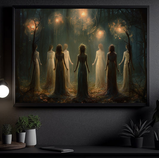 Fireworks Moon Calling Magic Witchy Canvas Wall Art Print - Mystic Invocation Witch Poster Print Art For Decorating Your Home