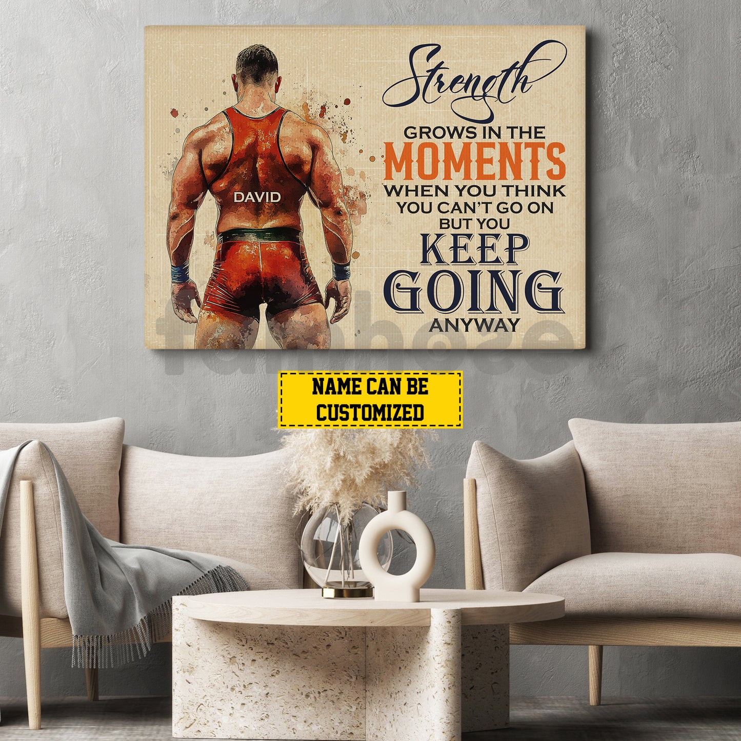 Personalized Wrestling Man Canvas Painting, Strength Grows In The Moments Inspirational Quote Wall Art Decor, Poster Gift For Wrestling Lovers
