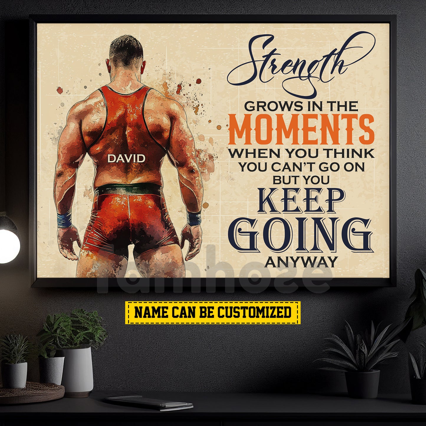 Personalized Wrestling Man Canvas Painting, Strength Grows In The Moments Inspirational Quote Wall Art Decor, Poster Gift For Wrestling Lovers