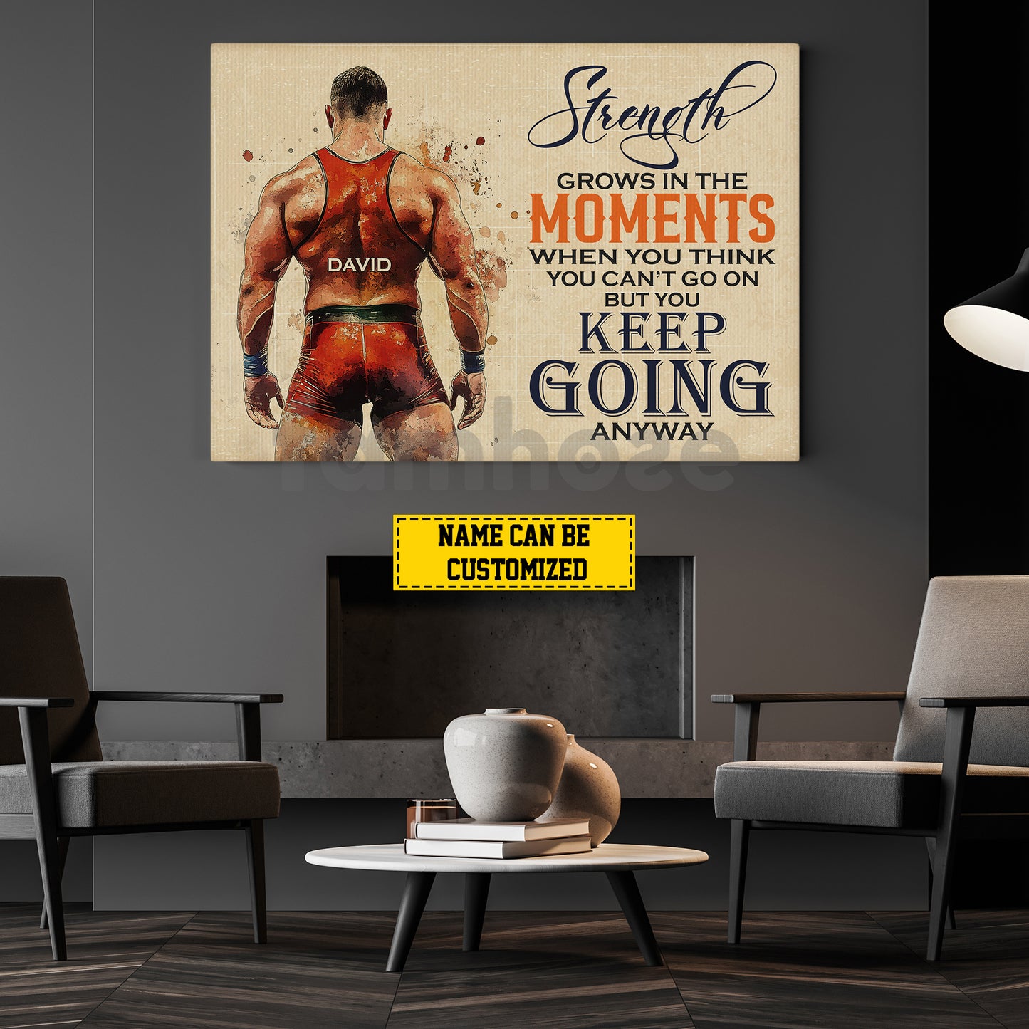 Personalized Wrestling Man Canvas Painting, Strength Grows In The Moments Inspirational Quote Wall Art Decor, Poster Gift For Wrestling Lovers