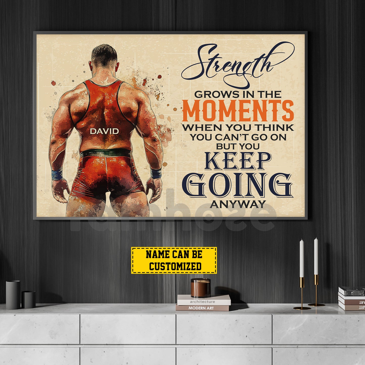 Personalized Wrestling Man Canvas Painting, Strength Grows In The Moments Inspirational Quote Wall Art Decor, Poster Gift For Wrestling Lovers