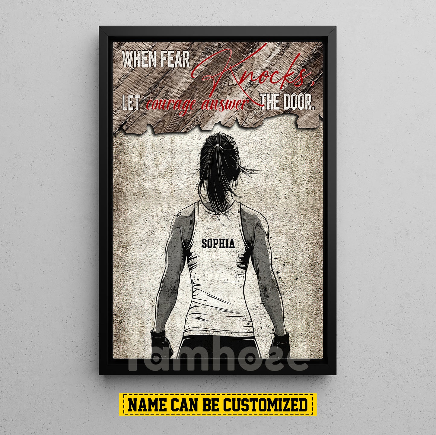 Personalized Wrestling Canvas Painting, When Fear Knocks Inspirational Quote Wall Art Decor, Poster Gift For Wrestling Lovers
