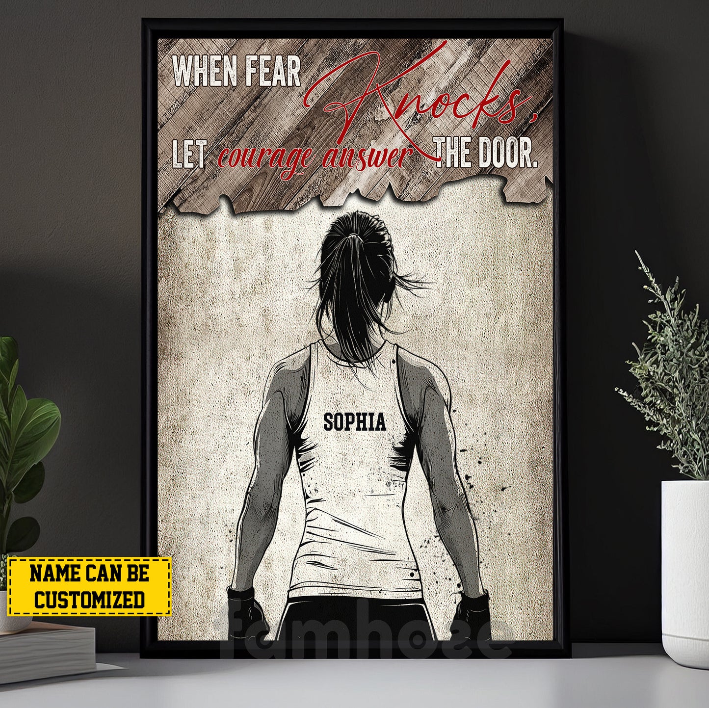 Personalized Wrestling Canvas Painting, When Fear Knocks Inspirational Quote Wall Art Decor, Poster Gift For Wrestling Lovers