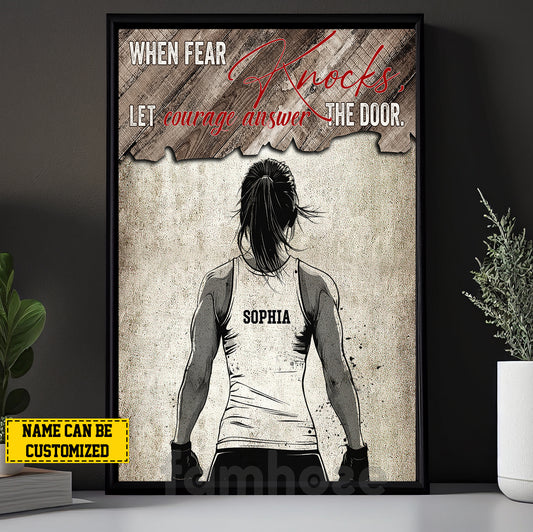Personalized Wrestling Canvas Painting, When Fear Knocks Inspirational Quote Wall Art Decor, Poster Gift For Wrestling Lovers