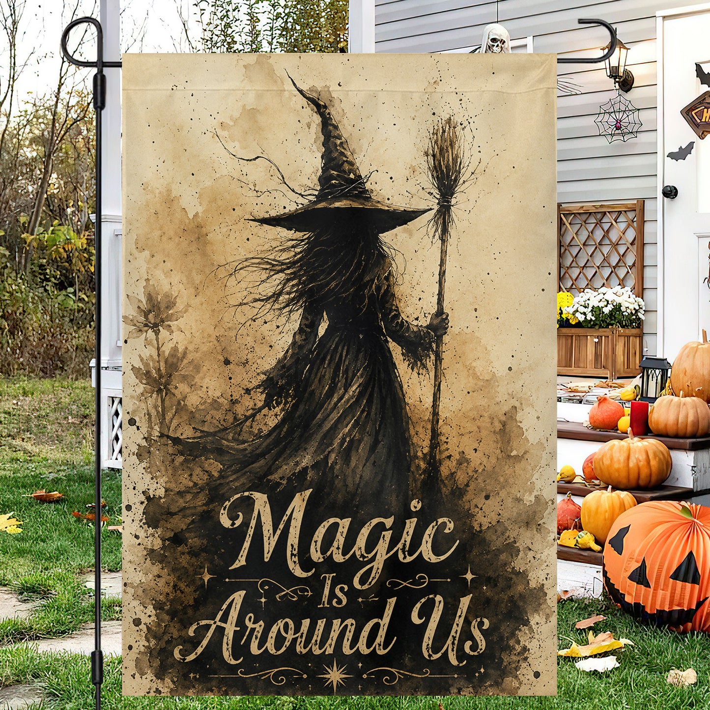 Halloween Witch Garden & House Flag, Magic Is Around Us Yard Flag Spooky Season Gift For Witch Lover
