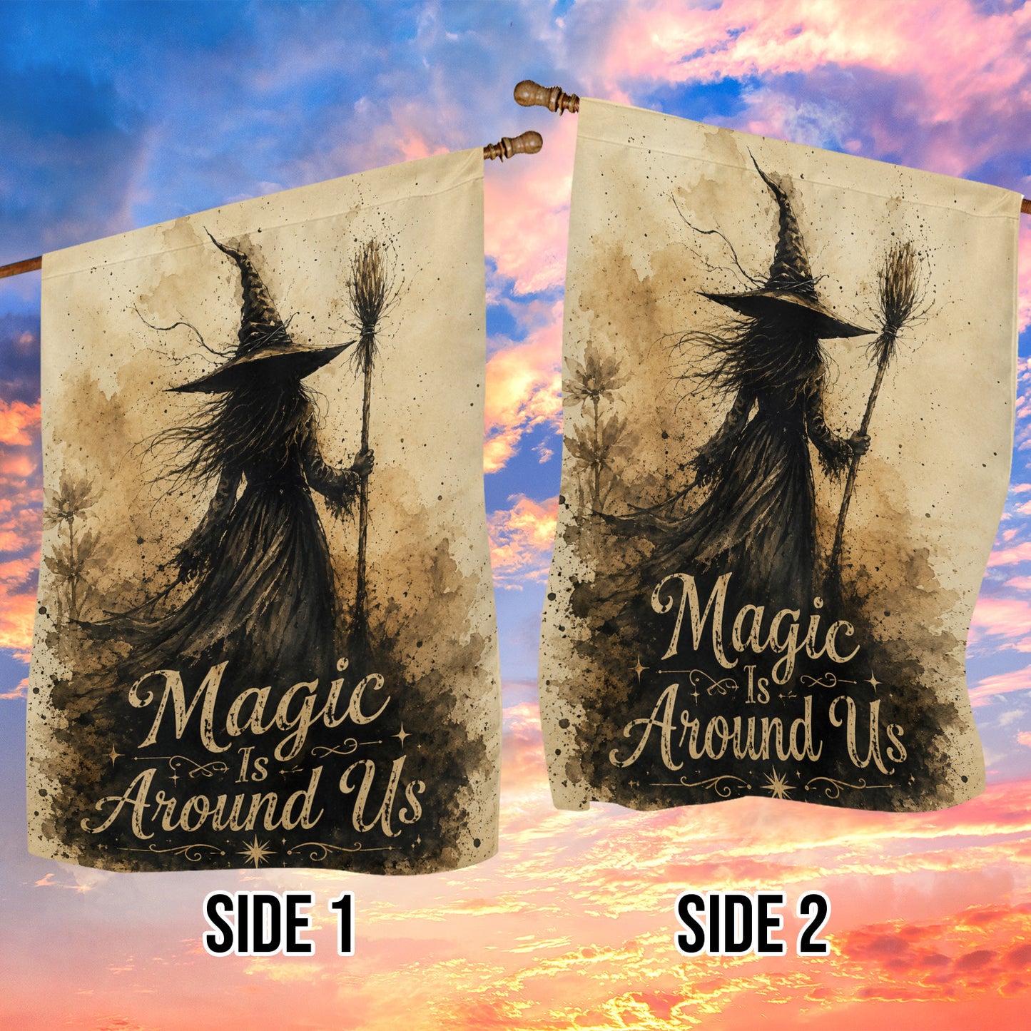 Halloween Witch Garden & House Flag, Magic Is Around Us Yard Flag Spooky Season Gift For Witch Lover