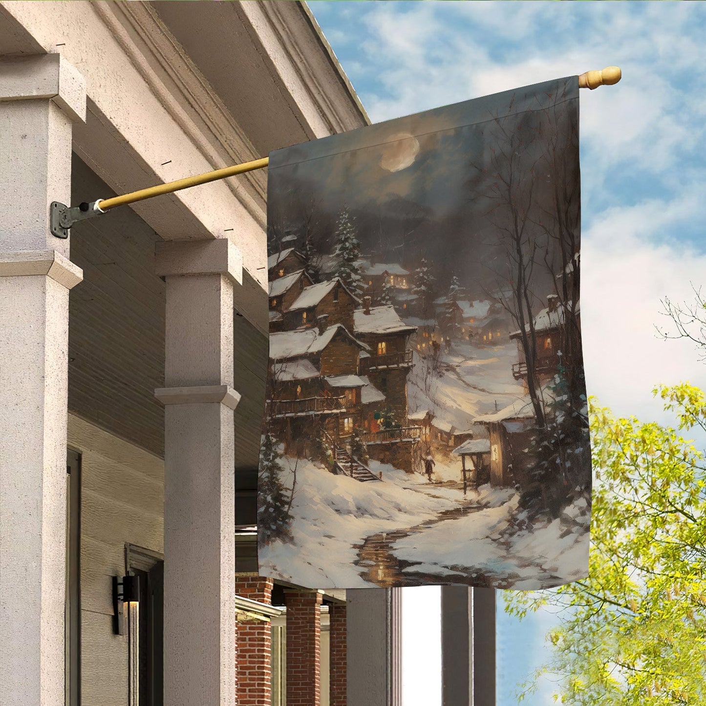 Moonlit Winter Village, Christmas Garden Flag - House Flag, Christmas Flag Gift