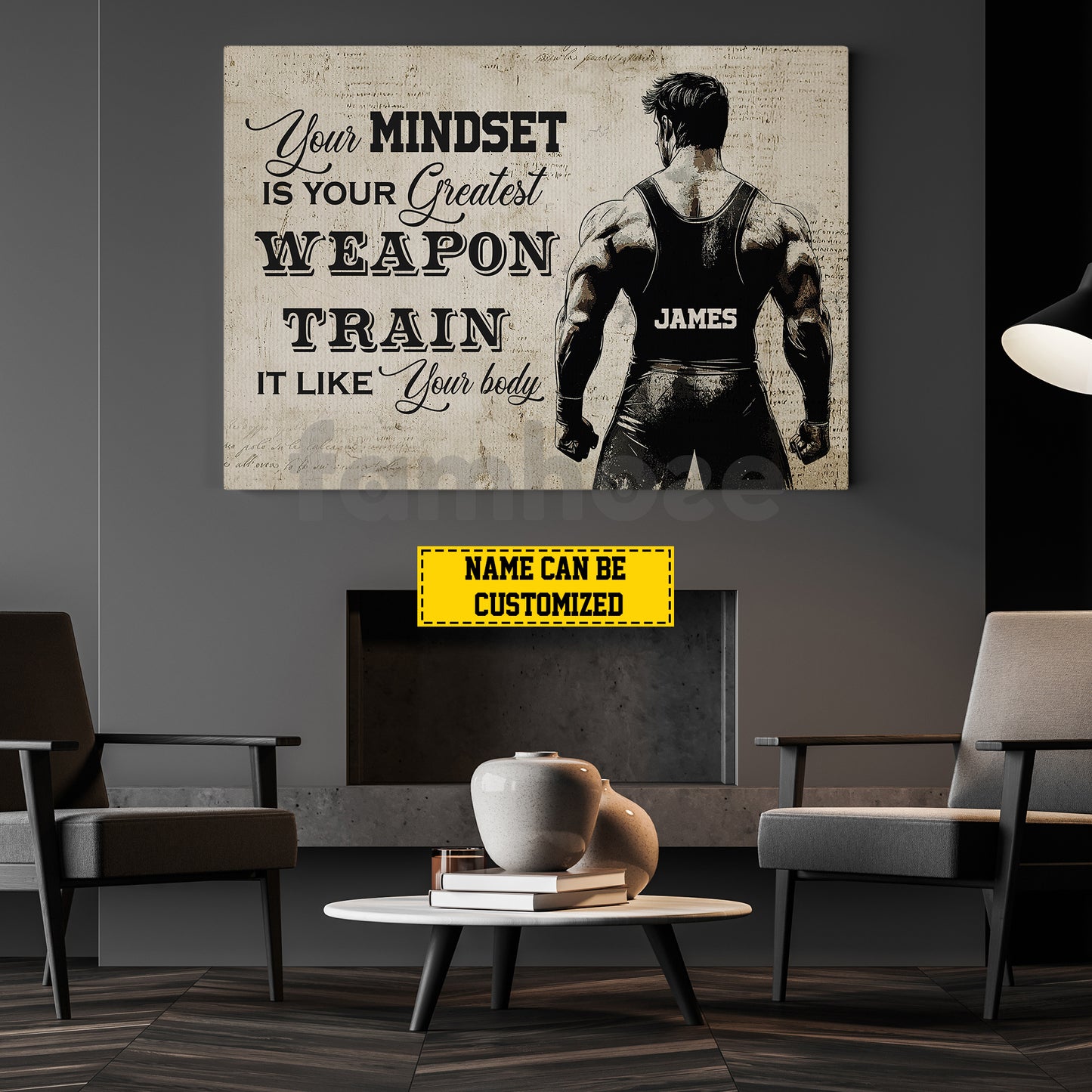 Personalized Wrestling Man Canvas Painting, Your Mindset Is Your Greastest Weapon Inspirational Quote Wall Art Decor, Poster Gift For Wrestling Lovers