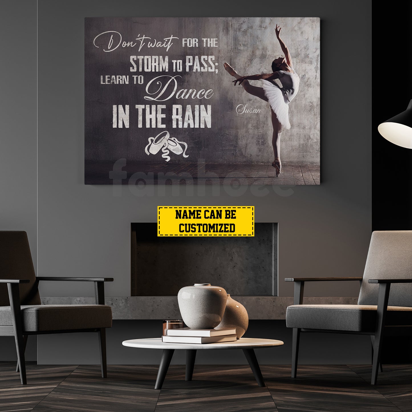 Personalized Ballet Woman Canvas Painting, Don't Wait For The Storm To Pass Inspirational Quote Wall Art Decor, Poster Gift For Ballet Lovers