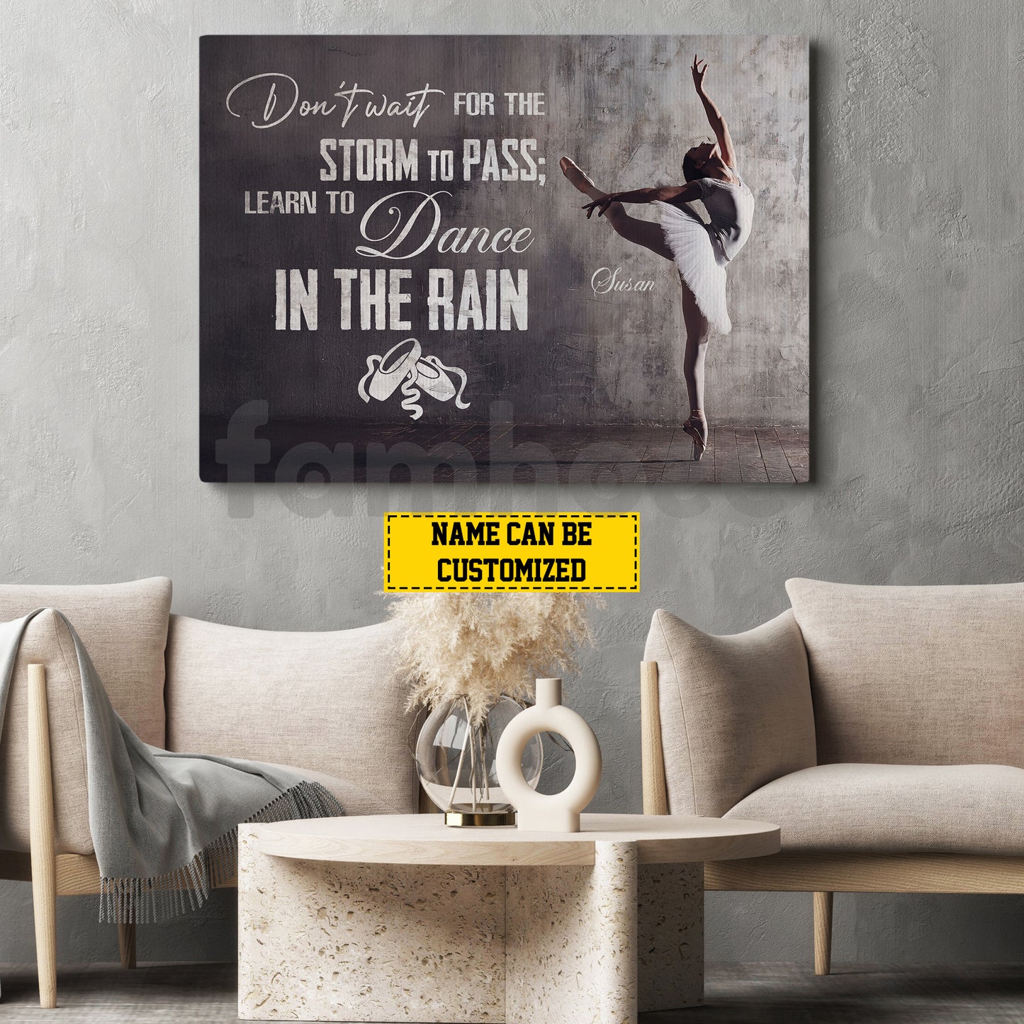 Personalized Ballet Woman Canvas Painting, Don't Wait For The Storm To Pass Inspirational Quote Wall Art Decor, Poster Gift For Ballet Lovers