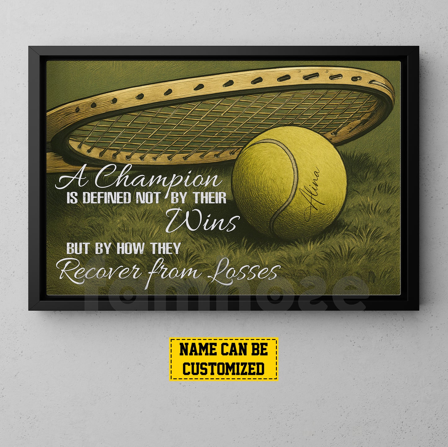 Personalized Tennis Canvas Painting, A Champion Is Defined Not By Their Wins Inspirational Quote Wall Art Decor, Poster Gift For Tennis Lovers