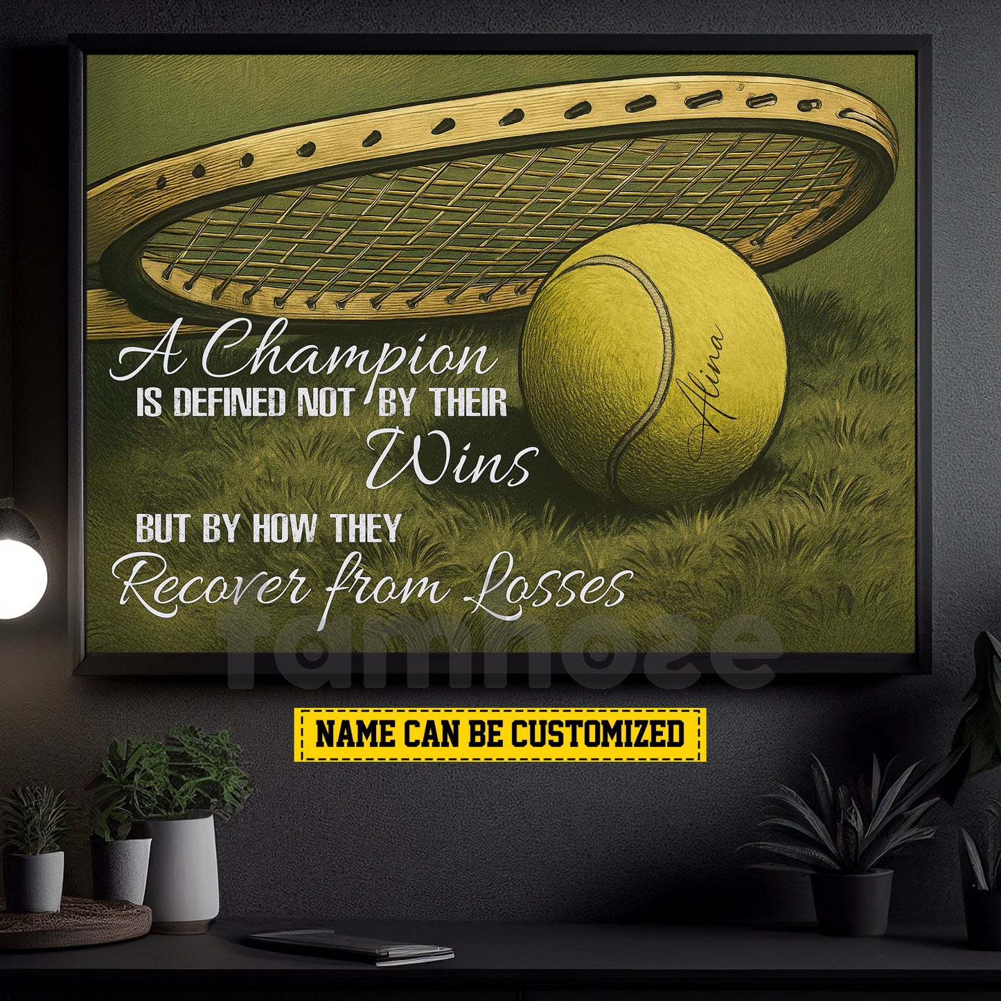 Personalized Tennis Canvas Painting, A Champion Is Defined Not By Their Wins Inspirational Quote Wall Art Decor, Poster Gift For Tennis Lovers