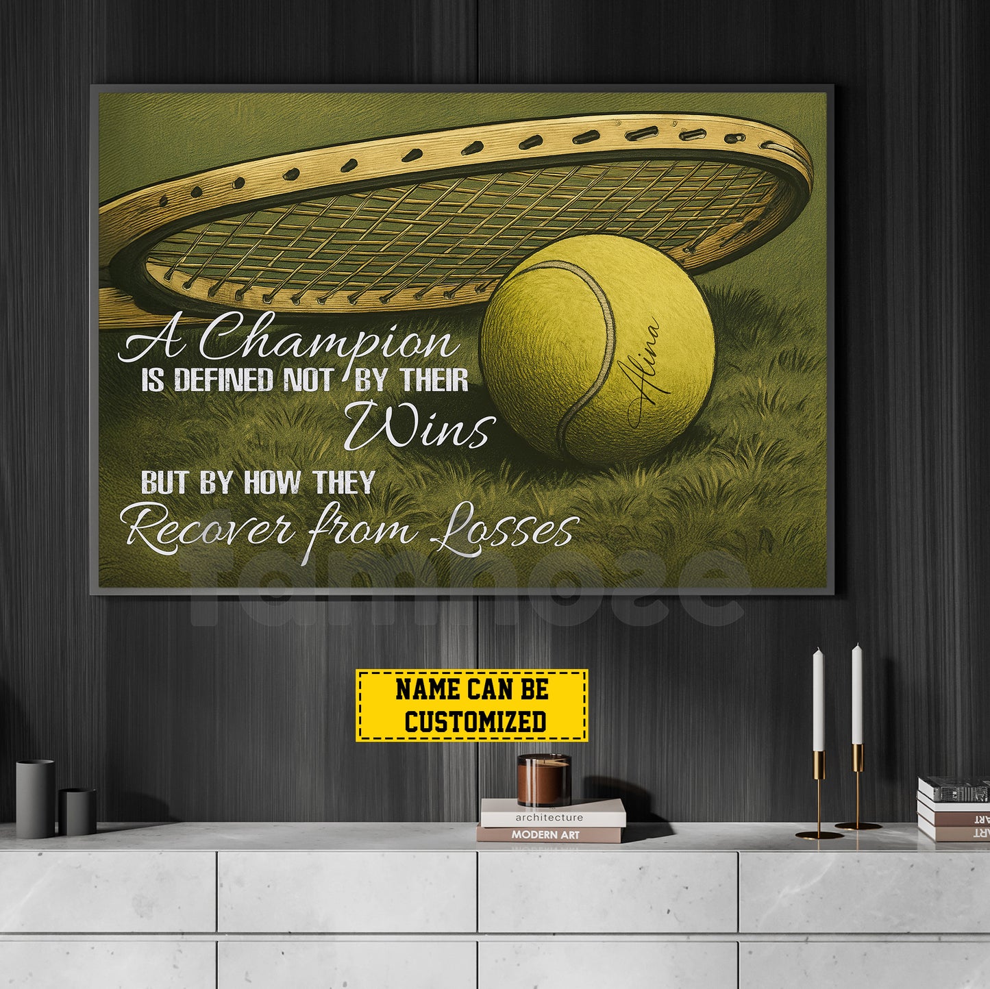 Personalized Tennis Canvas Painting, A Champion Is Defined Not By Their Wins Inspirational Quote Wall Art Decor, Poster Gift For Tennis Lovers