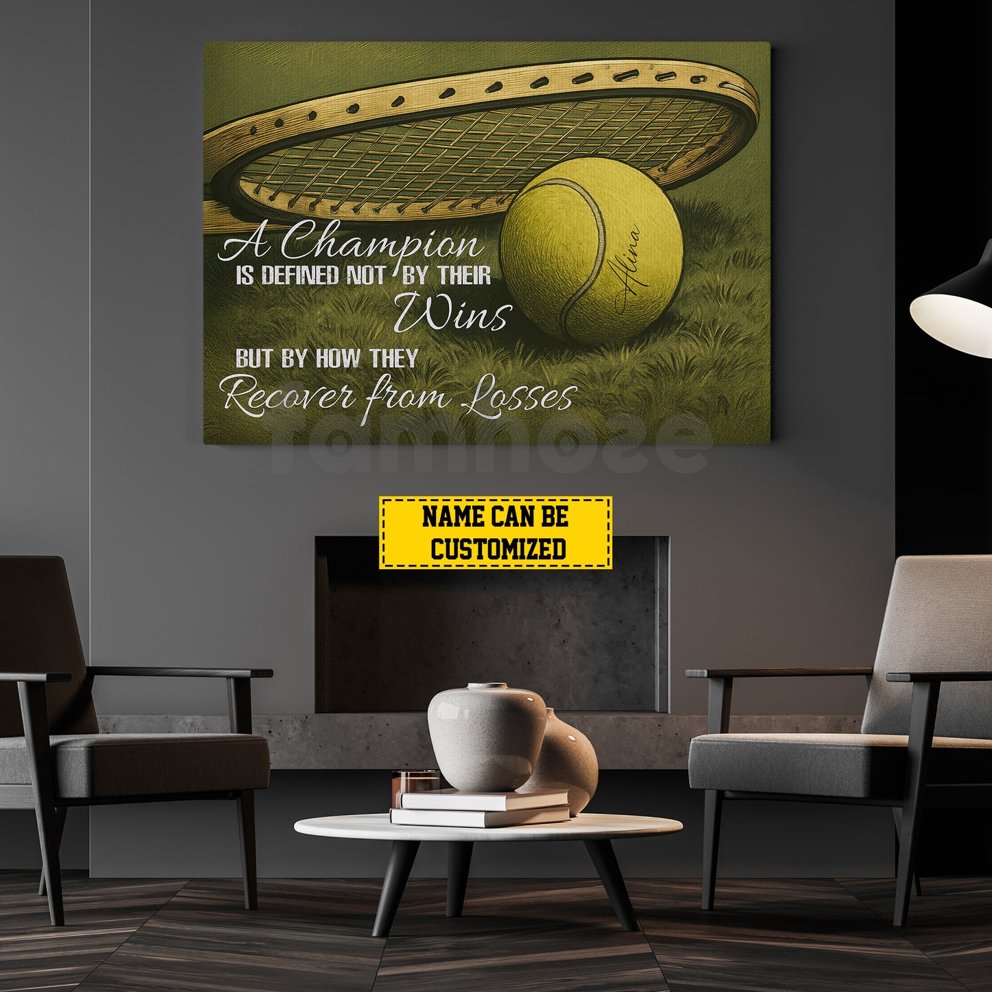 Personalized Tennis Canvas Painting, A Champion Is Defined Not By Their Wins Inspirational Quote Wall Art Decor, Poster Gift For Tennis Lovers
