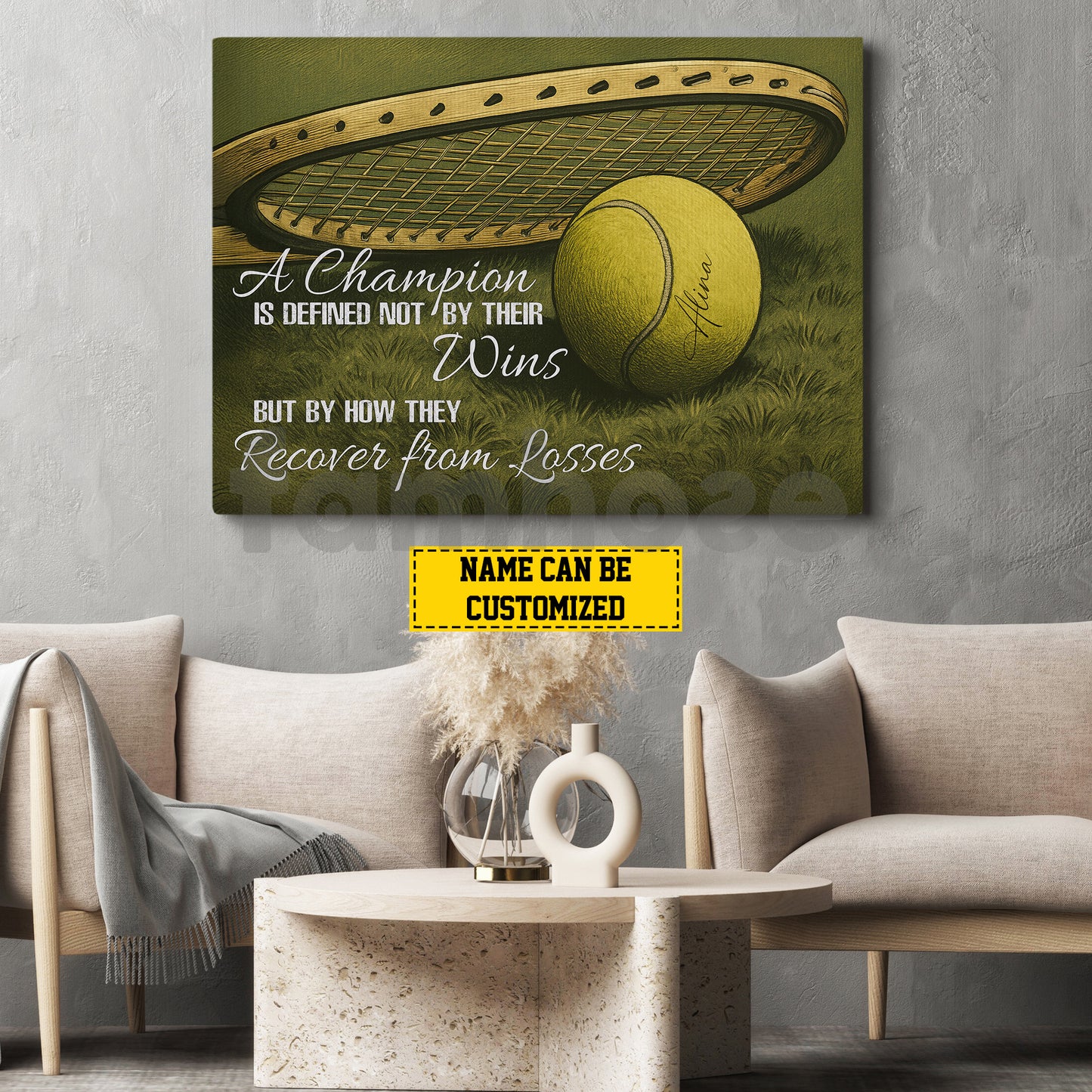 Personalized Tennis Canvas Painting, A Champion Is Defined Not By Their Wins Inspirational Quote Wall Art Decor, Poster Gift For Tennis Lovers