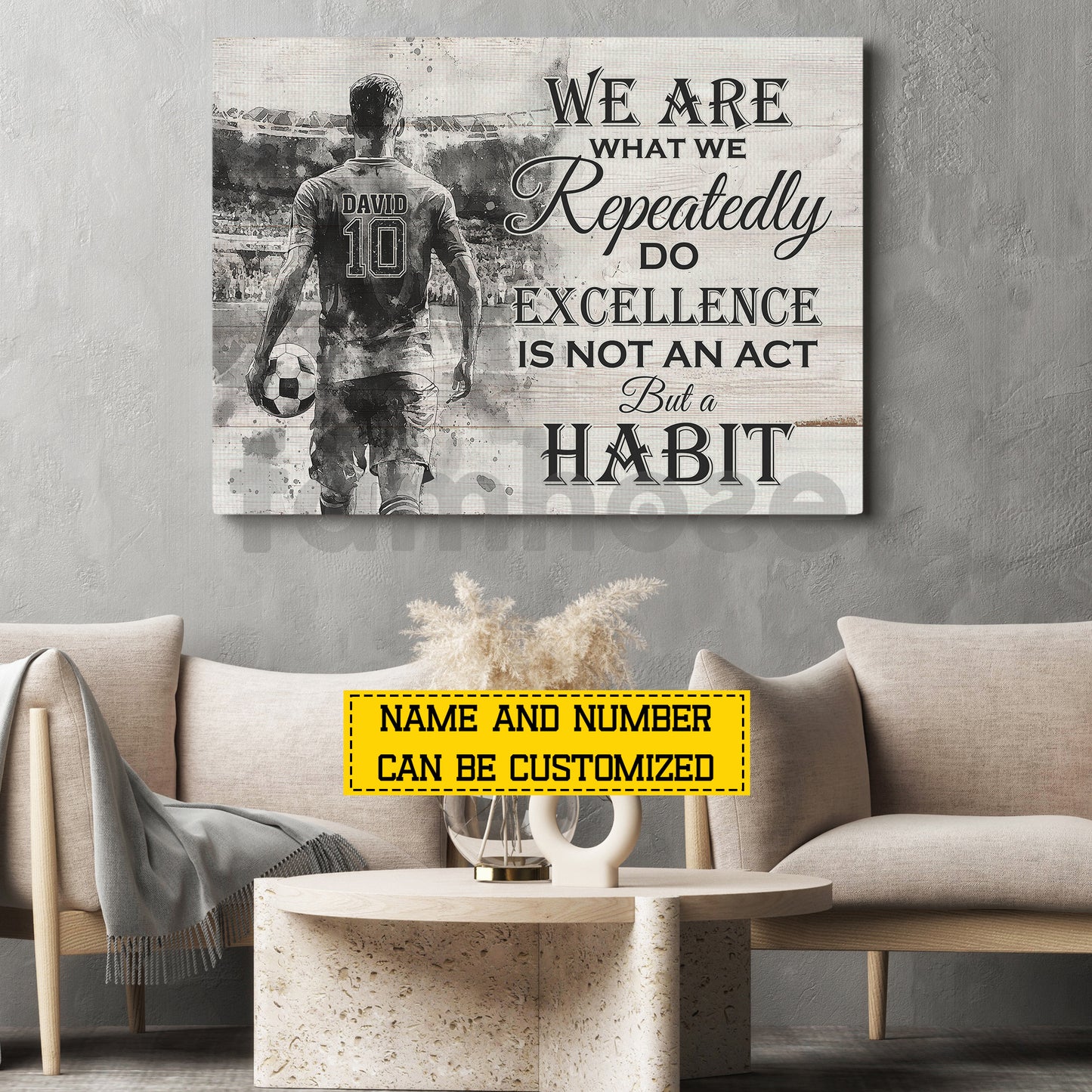 Motivational Personalized Soccer Man Canvas Painting, We Are What We Repeatedly Sports Quotes Wall Art Decor, Poster Gift For Soccer Lovers