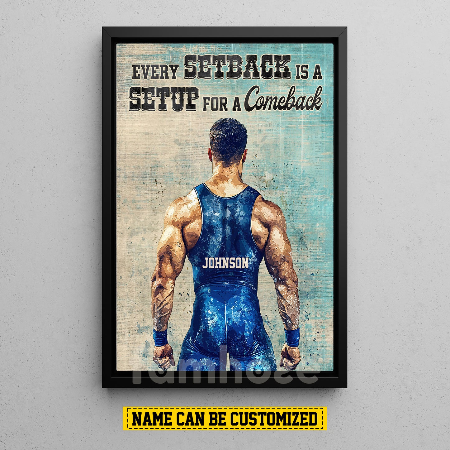 Personalized Wrestling Man Canvas Painting, Every Setback Is A Setup For A Comeback Wall Art Decor, Poster Gift For Wrestling Lovers