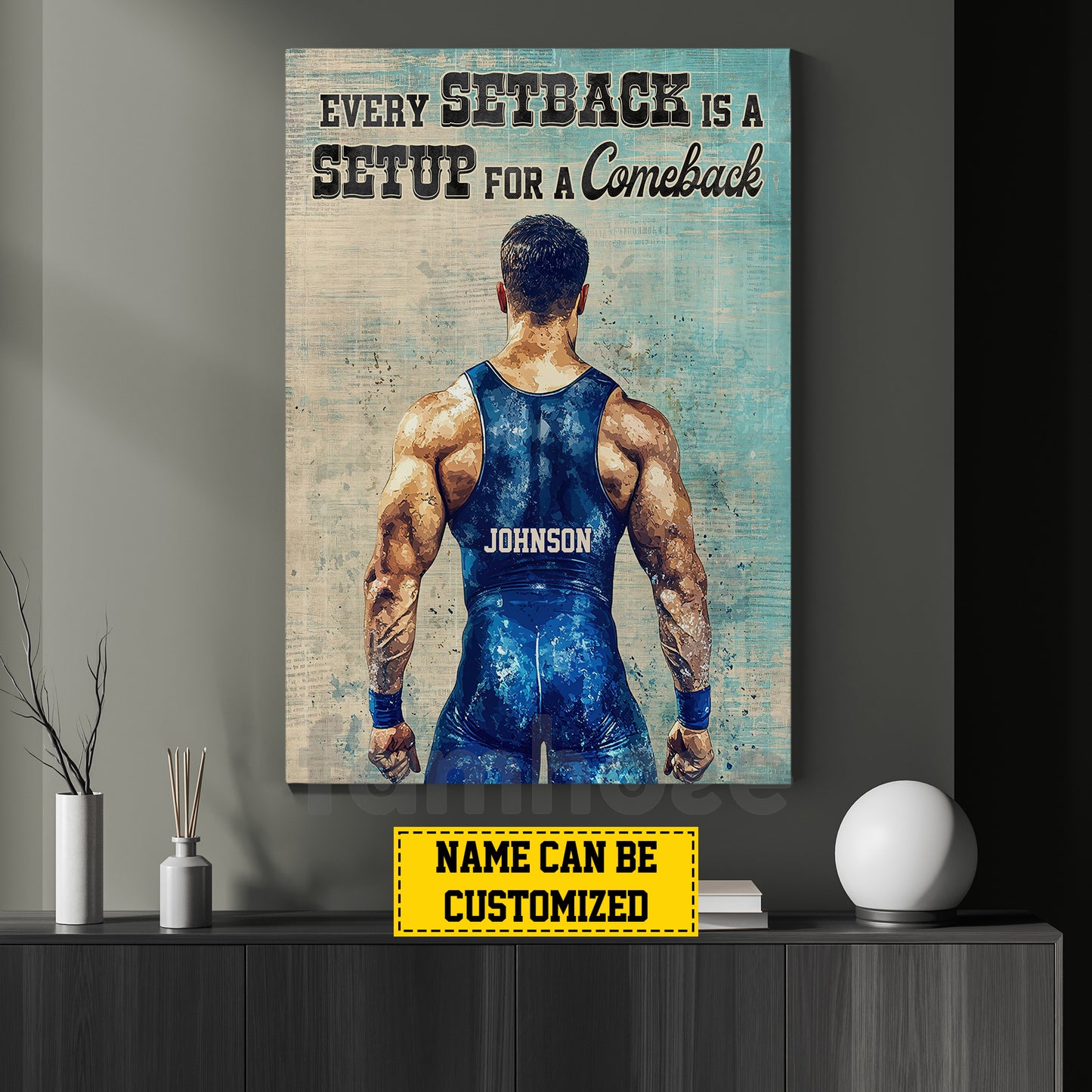 Personalized Wrestling Man Canvas Painting, Every Setback Is A Setup For A Comeback Wall Art Decor, Poster Gift For Wrestling Lovers
