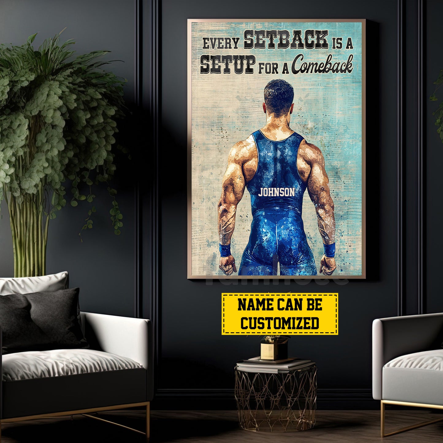 Personalized Wrestling Man Canvas Painting, Every Setback Is A Setup For A Comeback Wall Art Decor, Poster Gift For Wrestling Lovers