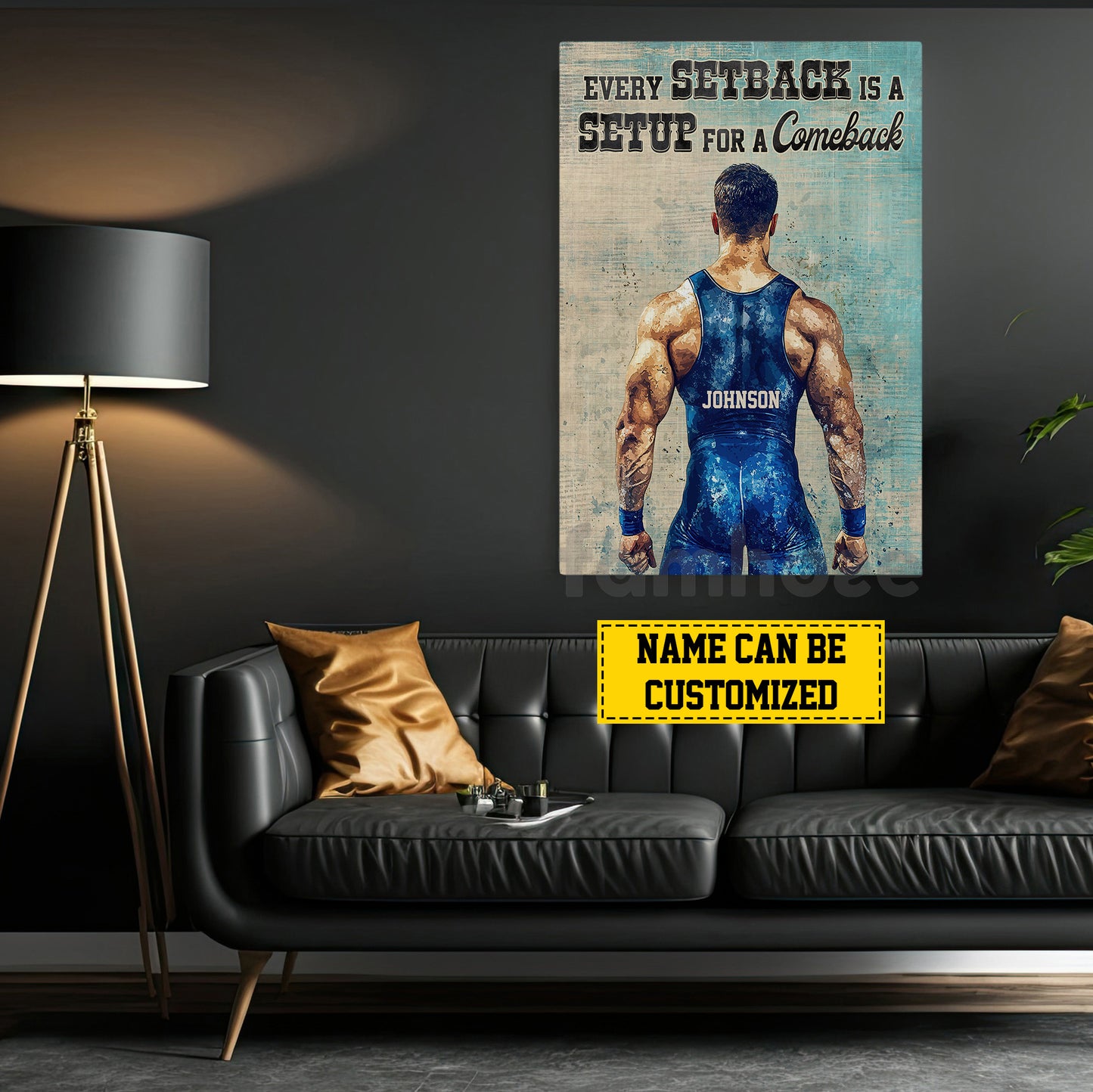 Personalized Wrestling Man Canvas Painting, Every Setback Is A Setup For A Comeback Wall Art Decor, Poster Gift For Wrestling Lovers