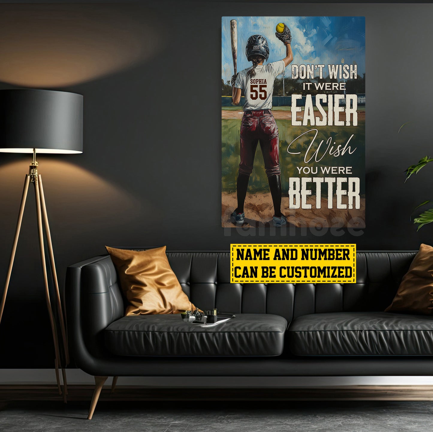 Funny Personalized Softball Woman Canvas Painting, Don't Wish It Were Easier Inspirational Quote Wall Art Decor, Poster Gift For Softball Lovers