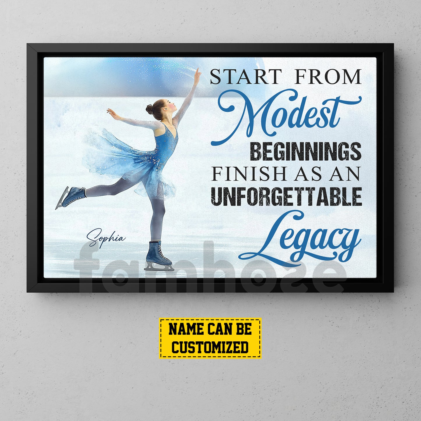 Personalized Ice Skating Canvas Painting, Start From Modest Beginnings Inspirational Quote Wall Art Decor, Poster Gift For Ice Skating Lovers