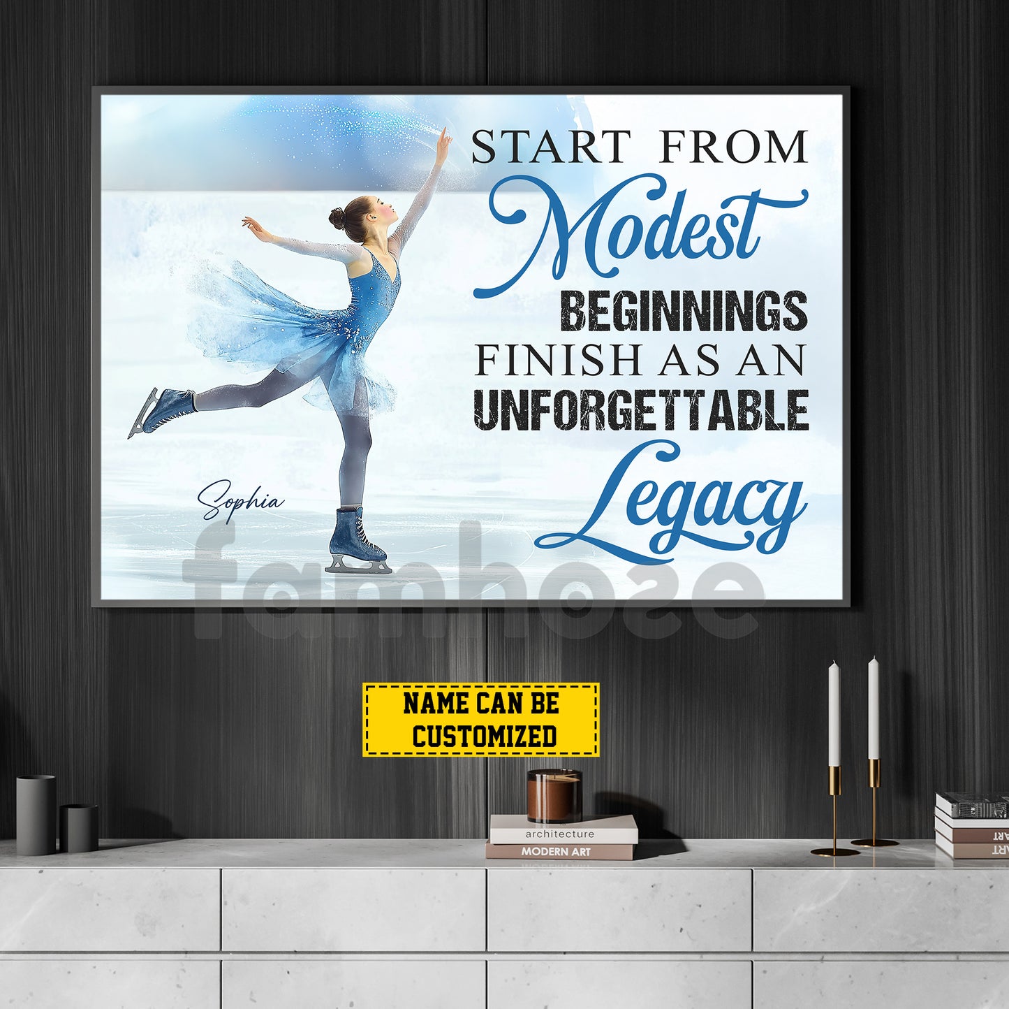Personalized Ice Skating Canvas Painting, Start From Modest Beginnings Inspirational Quote Wall Art Decor, Poster Gift For Ice Skating Lovers