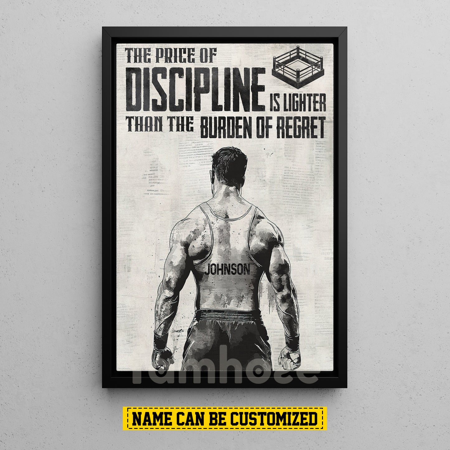 Personalized Wrestling Man Canvas Painting, The Price Of Discipline Inspirational Quote Wall Art Decor, Poster Gift For Wrestling Lovers