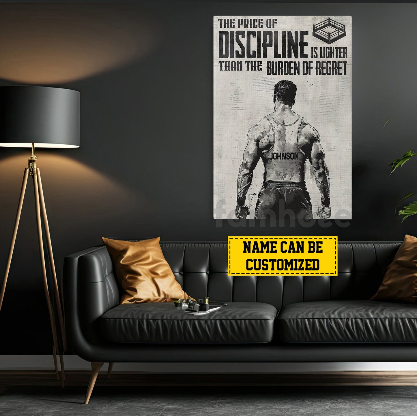 Personalized Wrestling Man Canvas Painting, The Price Of Discipline Inspirational Quote Wall Art Decor, Poster Gift For Wrestling Lovers