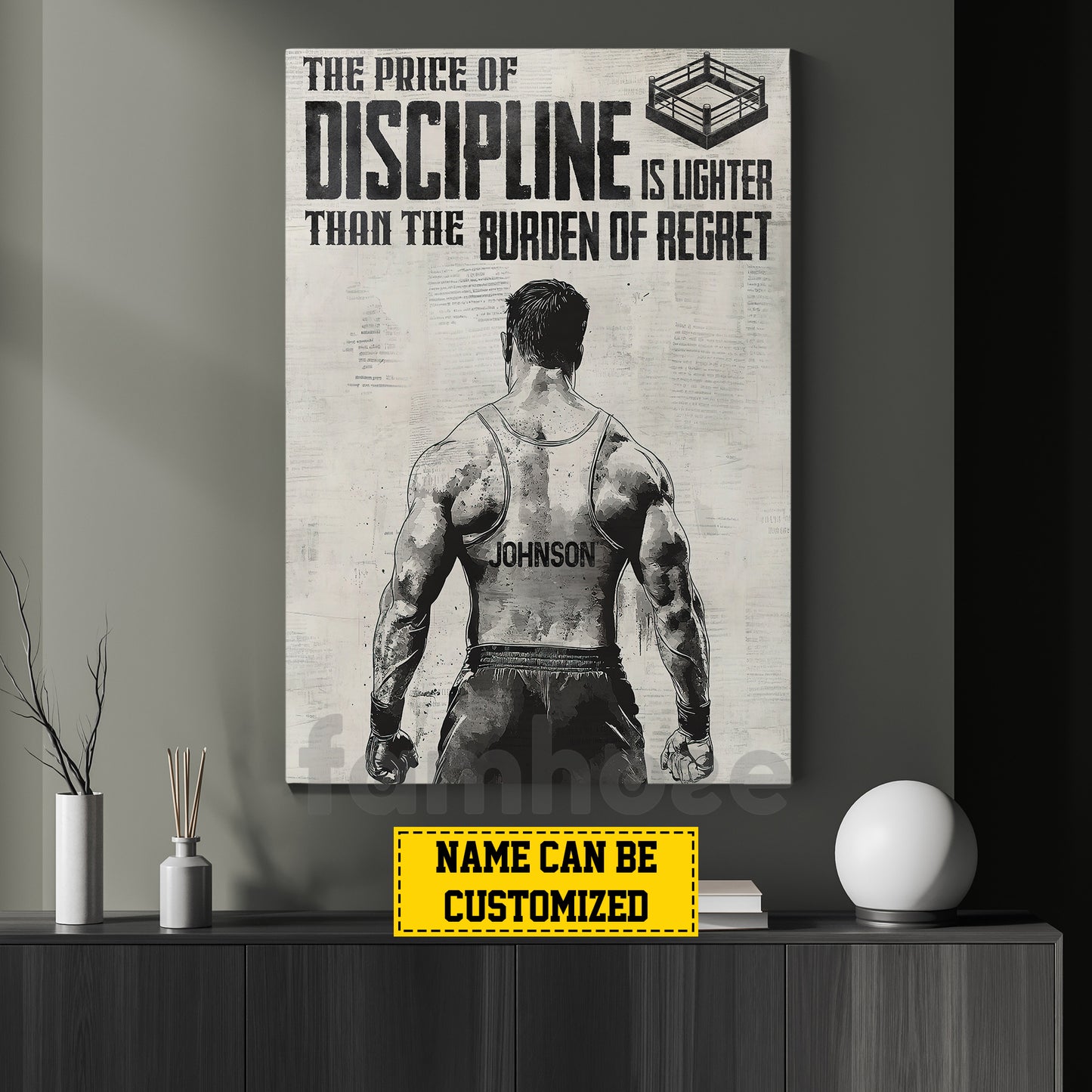 Personalized Wrestling Man Canvas Painting, The Price Of Discipline Inspirational Quote Wall Art Decor, Poster Gift For Wrestling Lovers