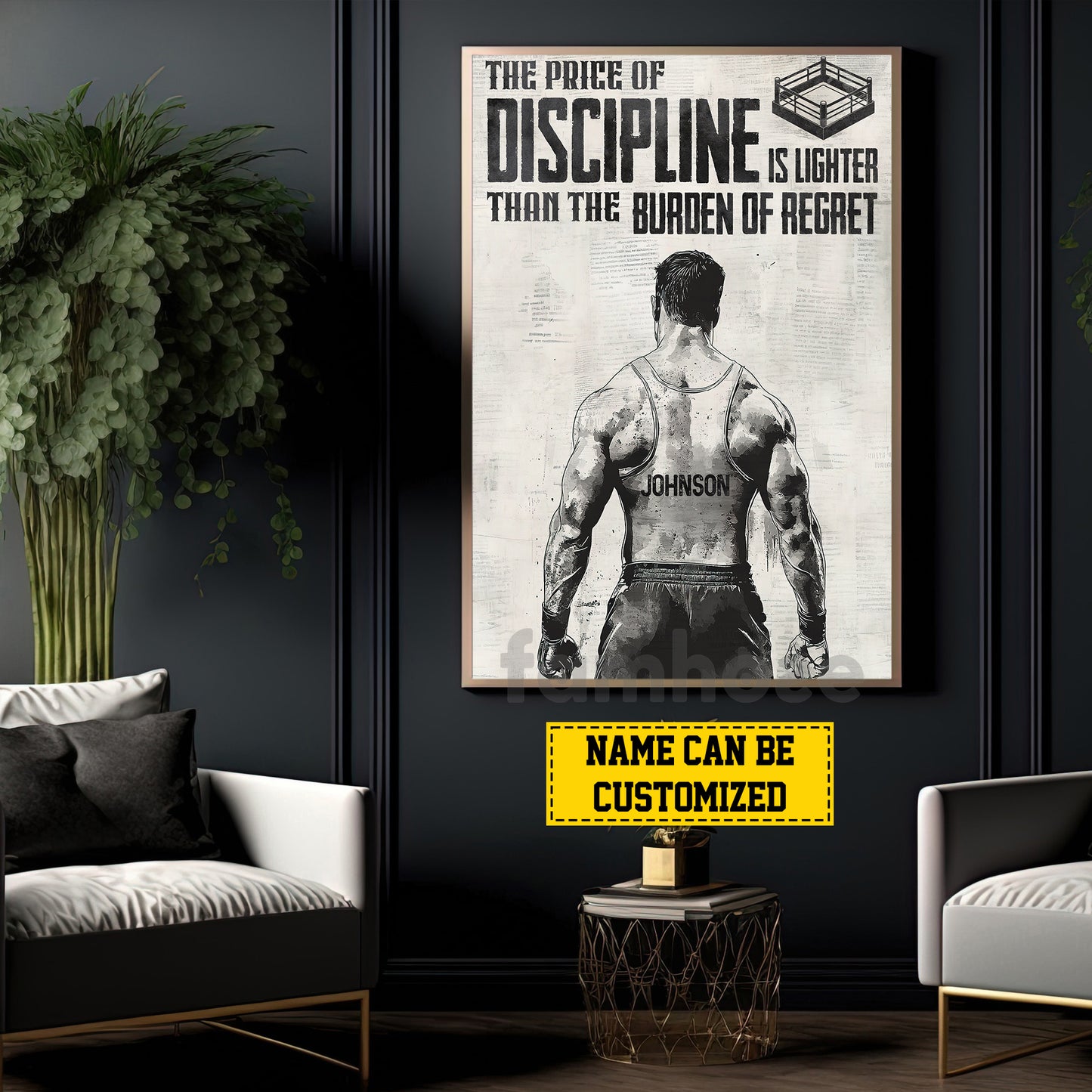 Personalized Wrestling Man Canvas Painting, The Price Of Discipline Inspirational Quote Wall Art Decor, Poster Gift For Wrestling Lovers
