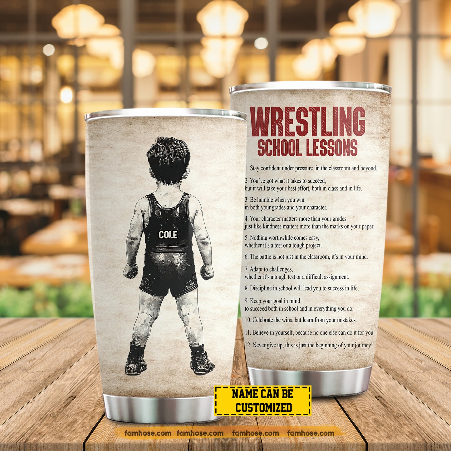 Personalized School Wrestling Kid Tumbler, Wrestling School Lessons Stainless Steel Tumbler Gift For Wrestling Lovers