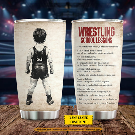 Personalized School Wrestling Kid Tumbler, Wrestling School Lessons Stainless Steel Tumbler Gift For Wrestling Lovers