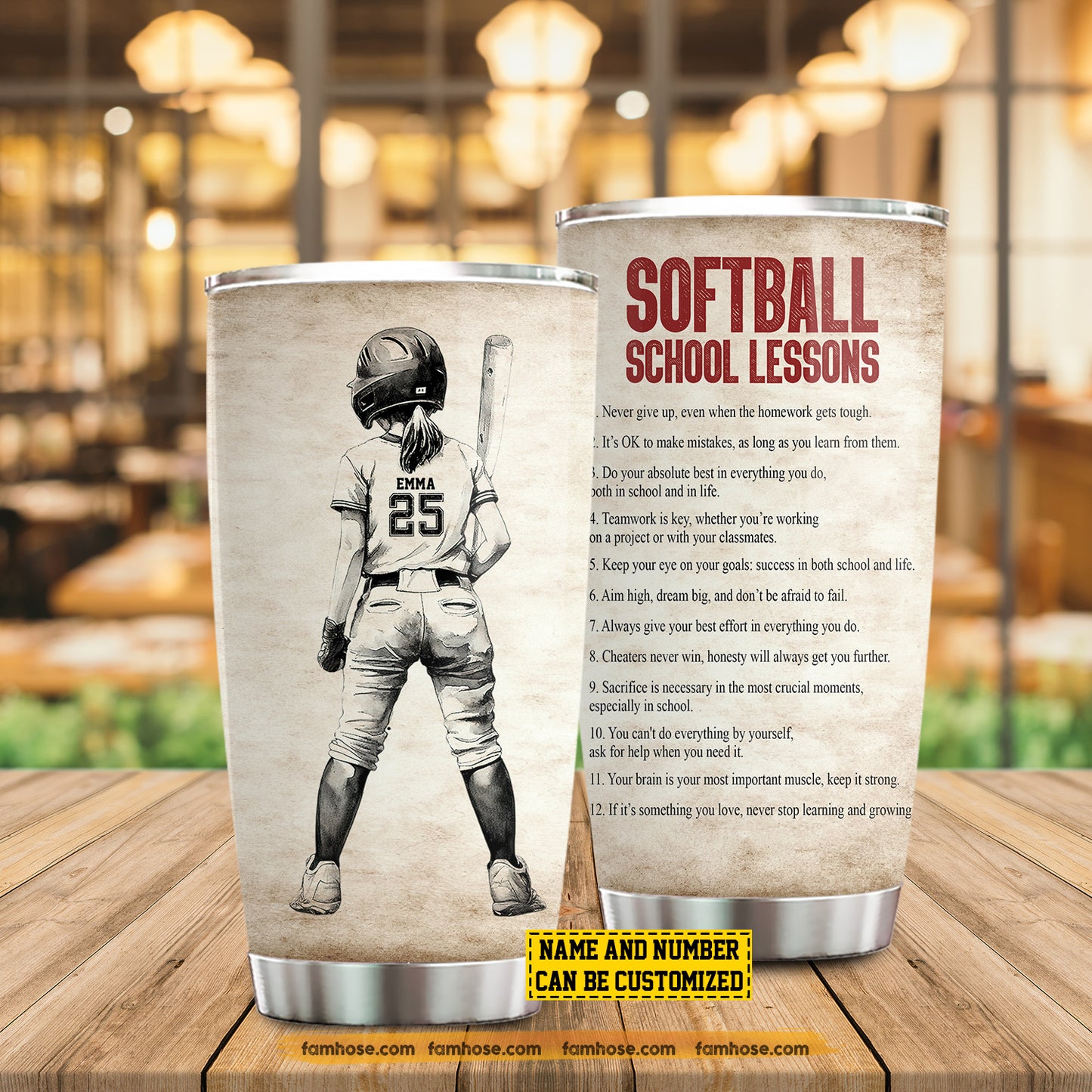 Personalized School Softball Kid Tumbler, Softball School Lessons Stainless Steel Tumbler Gift For Softball Lovers
