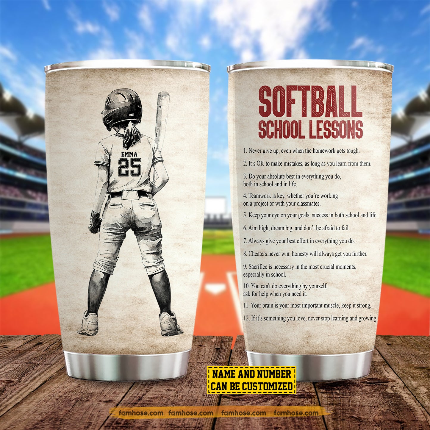 Personalized School Softball Kid Tumbler, Softball School Lessons Stainless Steel Tumbler Gift For Softball Lovers